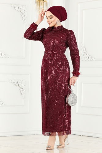 moda selvim Evening Wear 6570YG95 Claret Red - Thumbnail