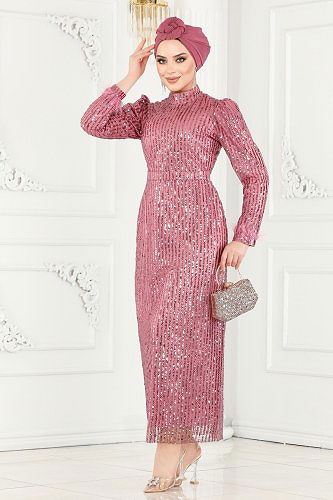 moda selvim Evening Wear 6570YG95 Dried Rose - Thumbnail