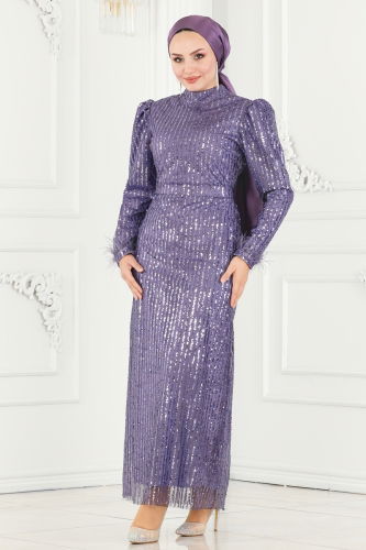 moda selvim Evening Wear 6570YG95 Lilac - Thumbnail