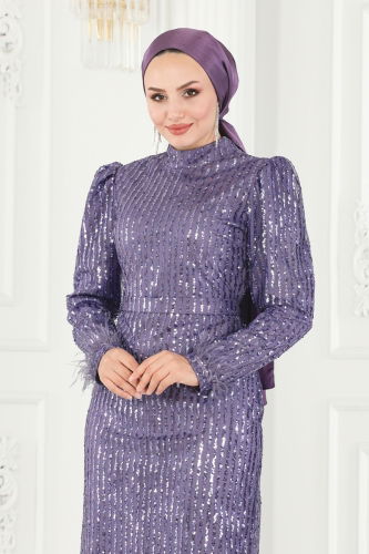 moda selvim Evening Wear 6570YG95 Lilac - Thumbnail