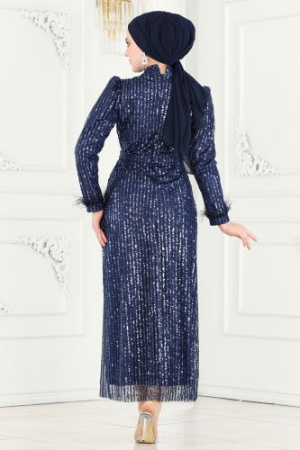 moda selvim Evening Wear 6570YG95 Navy Blue - Thumbnail