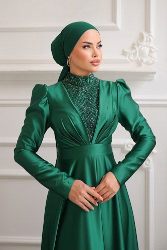 moda selvim Evening Wear 7003AZ865 Emerald - Thumbnail