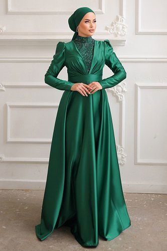 moda selvim 7003AZ865 الزيتي فساتين سهره - Thumbnail