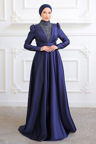 moda selvim Evening Wear 7003AZ865 Navy Blue - Thumbnail
