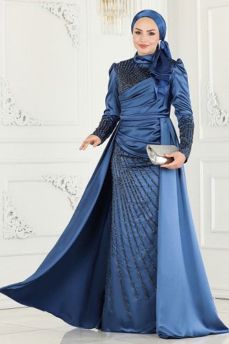 moda selvim Evening Wear 801AZ865 Indigo - Thumbnail