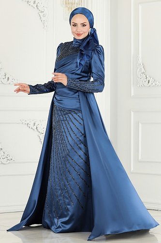 moda selvim Evening Wear 801AZ865 Indigo - Thumbnail
