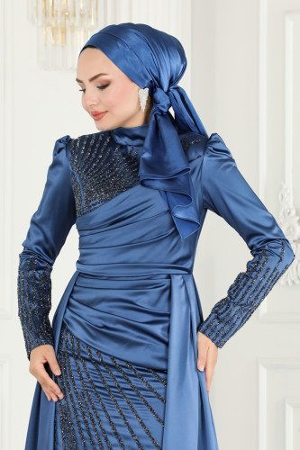 moda selvim Evening Wear 801AZ865 Indigo - Thumbnail