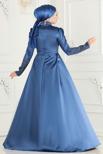 moda selvim Evening Wear 801AZ865 Indigo - Thumbnail