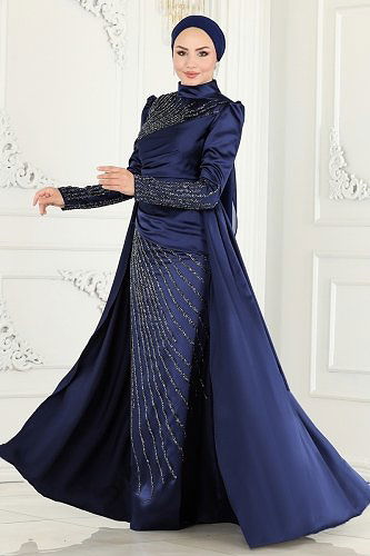 moda selvim Evening Wear 801AZ865 Navy Blue - Thumbnail