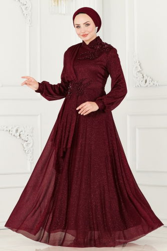 moda selvim Evening Wear ASM2514 Claret Red - Thumbnail