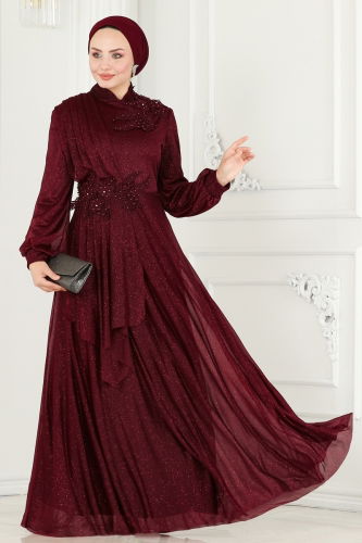 moda selvim Evening Wear ASM2514 Claret Red - Thumbnail