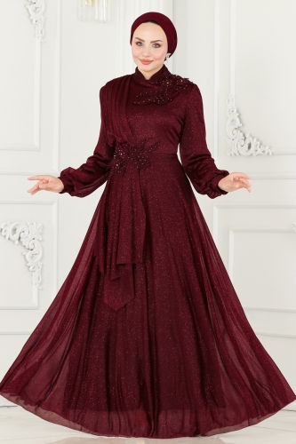 moda selvim Evening Wear ASM2514 Claret Red - Thumbnail