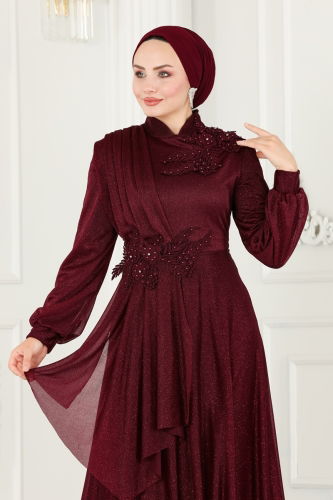 moda selvim Evening Wear ASM2514 Claret Red - Thumbnail