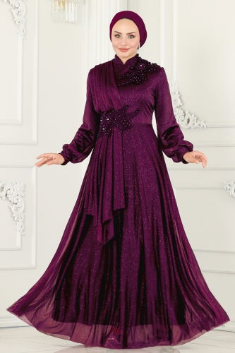 moda selvim Evening Wear ASM2514 Damson - Thumbnail