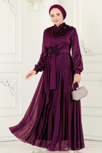 moda selvim Evening Wear ASM2514 Damson - Thumbnail