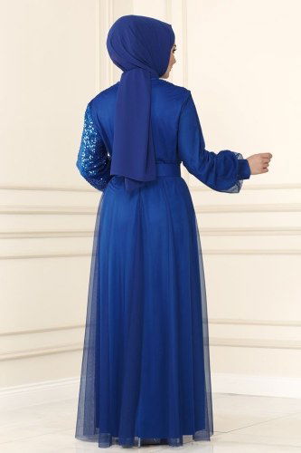 moda selvim Evening Wear ASM2519 Saxe - Thumbnail