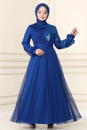 moda selvim ASM2519 ازرق فساتين سهره - Thumbnail
