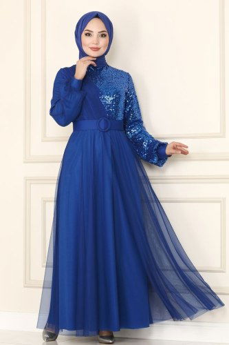 moda selvim ASM2519 ازرق فساتين سهره - Thumbnail