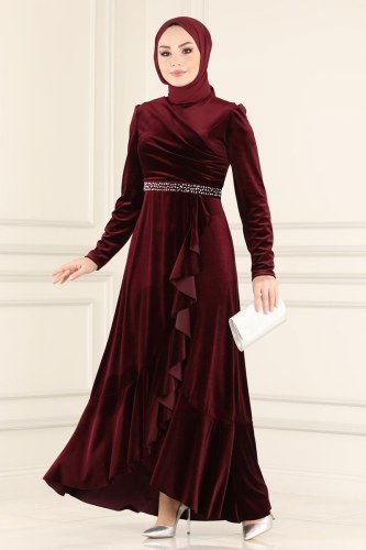 moda selvim Evening Wear ASM2531 Claret Red - Thumbnail