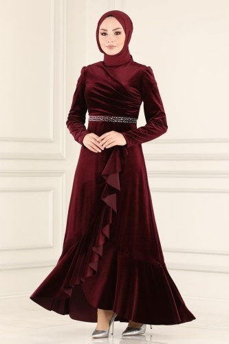 moda selvim Evening Wear ASM2531 Claret Red - Thumbnail