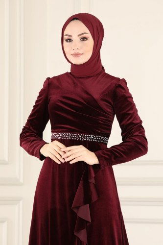 moda selvim Evening Wear ASM2531 Claret Red - Thumbnail