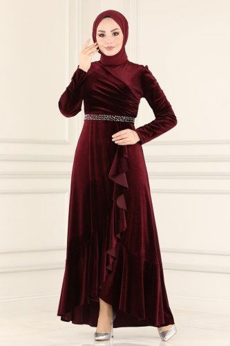 moda selvim ASM2531 الخمري فساتين سهره - Thumbnail