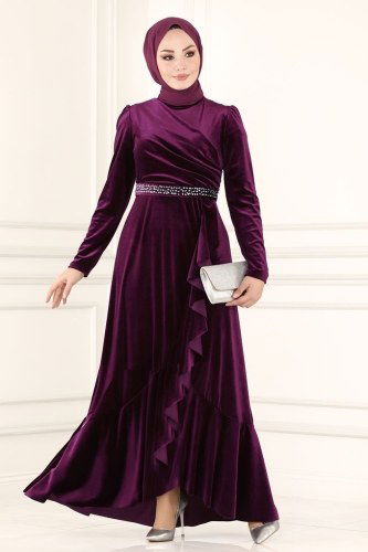 moda selvim Evening Wear ASM2531 Damson - Thumbnail