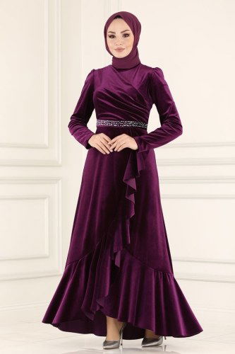 moda selvim Evening Wear ASM2531 Damson - Thumbnail