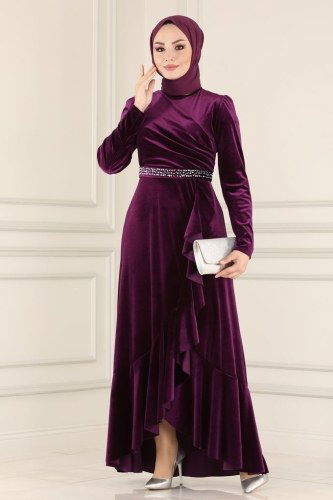 moda selvim Evening Wear ASM2531 Damson - Thumbnail