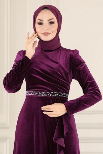 moda selvim Evening Wear ASM2531 Damson - Thumbnail