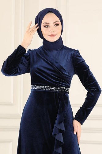 moda selvim Evening Wear ASM2531 Navy Blue - Thumbnail