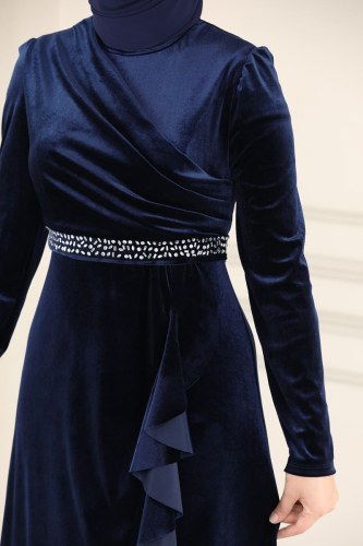 moda selvim Evening Wear ASM2531 Navy Blue - Thumbnail