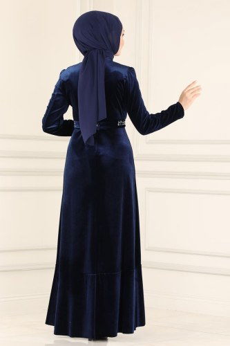 moda selvim Evening Wear ASM2531 Navy Blue - Thumbnail
