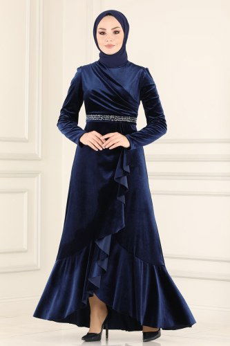 moda selvim Evening Wear ASM2531 Navy Blue - Thumbnail