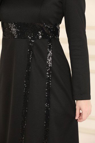 moda selvim ASM2545 اسود فساتين سهره - Thumbnail