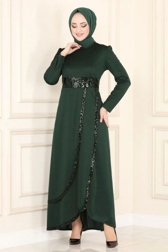 moda selvim Evening Wear ASM2545 Emerald - Thumbnail