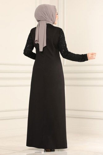 moda selvim ASM2546 اسود فساتين سهره - Thumbnail