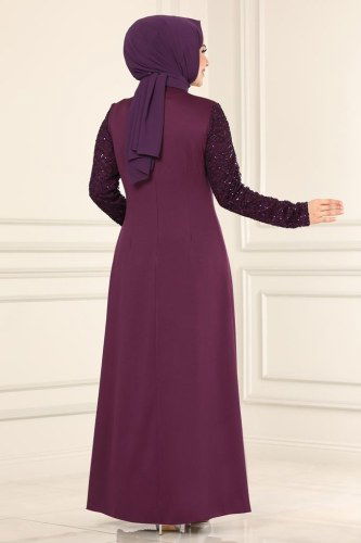 moda selvim ASM2546 ارجواني فساتين سهره - Thumbnail