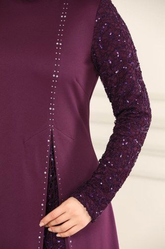 moda selvim ASM2546 ارجواني فساتين سهره - Thumbnail
