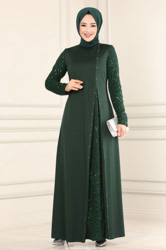 moda selvim Evening Wear ASM2546 Emerald - Thumbnail