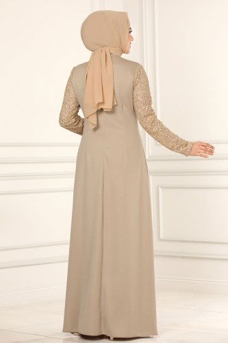 moda selvim ASM2546 قمحي فساتين سهره - Thumbnail