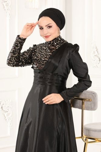 moda selvim Evening Wear ASM2548 Black&Gold - Thumbnail