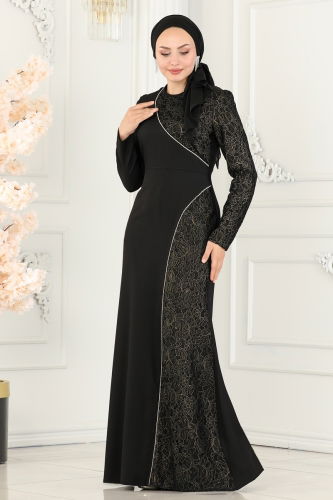 moda selvim Evening Wear ASM2707 Black - Thumbnail