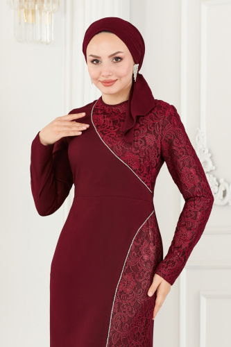 moda selvim Evening Wear ASM2707 Claret Red - Thumbnail