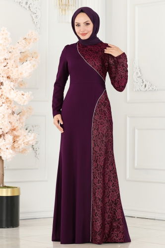 moda selvim Evening Wear ASM2707 Damson - Thumbnail