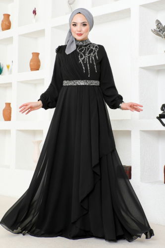 moda selvim Evening Wear MSL52885 Black - Thumbnail