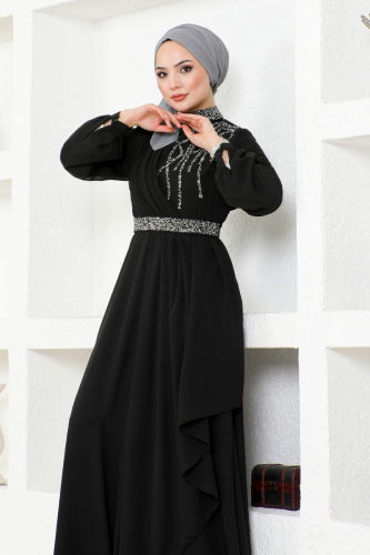 moda selvim Evening Wear MSL52885 Black - Thumbnail