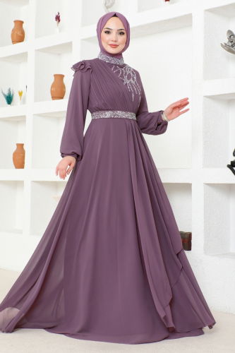 moda selvim Evening Wear MSL52885 Dark Lilac - Thumbnail