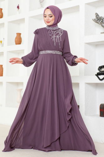 moda selvim Evening Wear MSL52885 Dark Lilac - Thumbnail