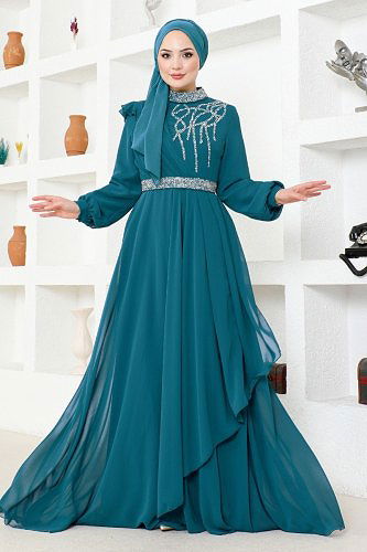 moda selvim MSL52885 بترولي فساتين سهره - Thumbnail